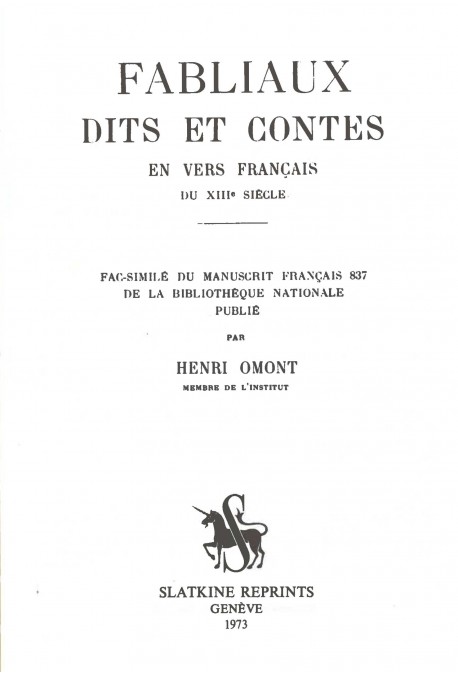 FABLIAUX, DITS ET CONTES EN VERS FRANCAIS DU XIIIE SIECLE.